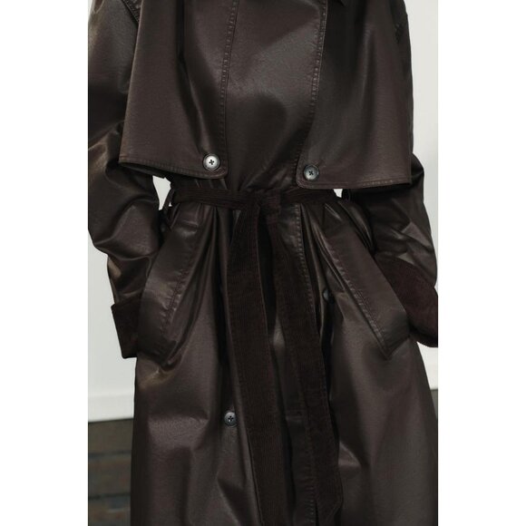 ZARA LONG WAXED TRENCH COAT WITH CORDUROY CUFFS - Picture 3 of 10